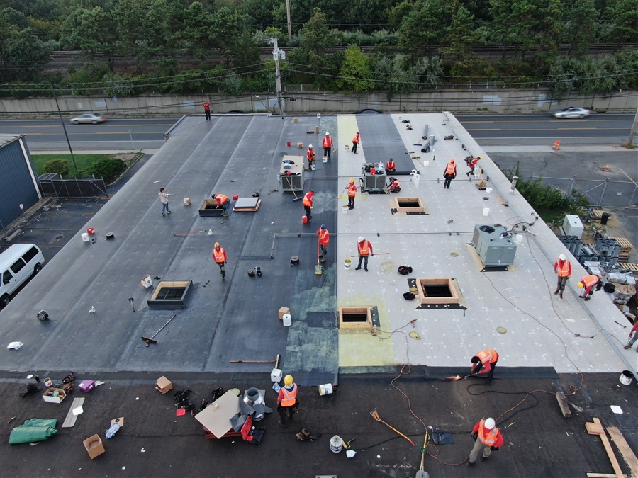 a group of people on a roof