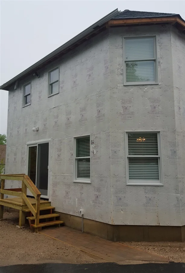 a house with a wooden staircase